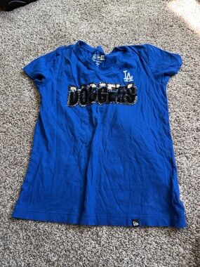 New Era Dodgers Kids Sequin Logo Tee - Royal Blue